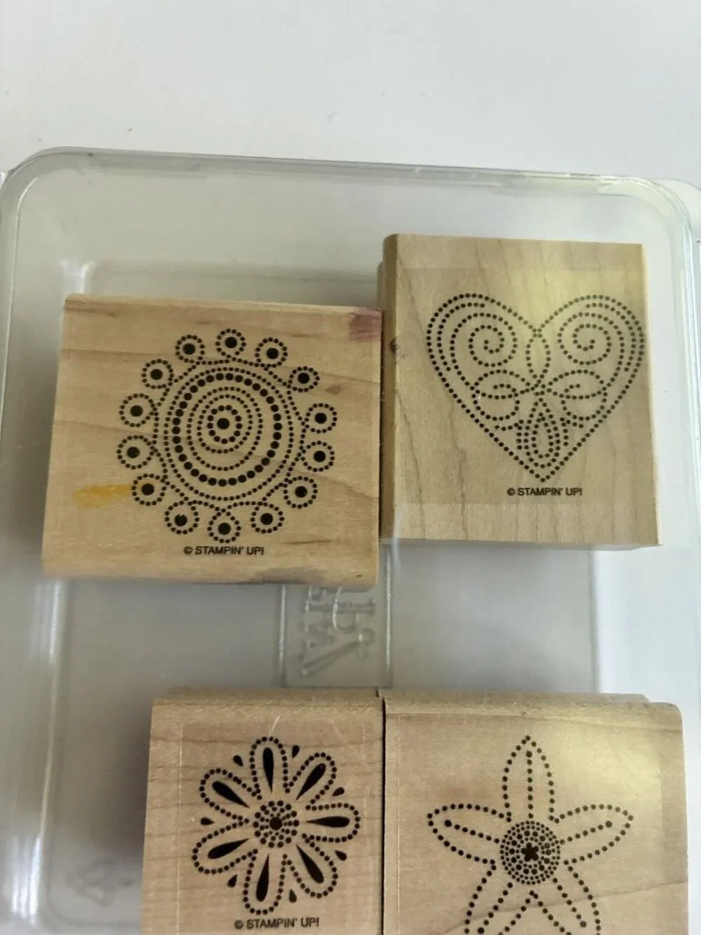 Stampin' Up! Dotted Rubber Stamps Set Heart Floral Mandala Starfish Wood Block